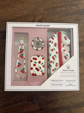 Velvet Caviar cherry iPhone accessories set